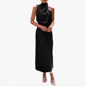 Black Sleeveless Satin Maxi Dress